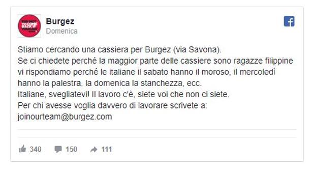 Bufera social per la Burgez: ”Assumiamo filippine, no alle italiane”